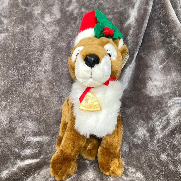 Vintage Reindeer Plush Christmas Stuffed Animal Wearing Santa Hat Toy TAGS - Picture 10 of 13